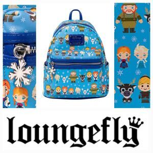 Loungefly Disney Frozen Chibi Mini Backpack Elsa Anna Olaf Sven Blue NWT OS